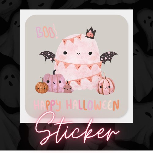 Boo Happy Halloween Pink Ghost Sticker