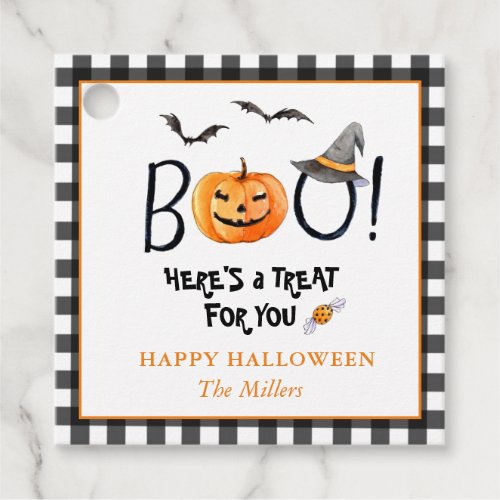 BOO Happy Halloween Pumpkin Square Favor tags