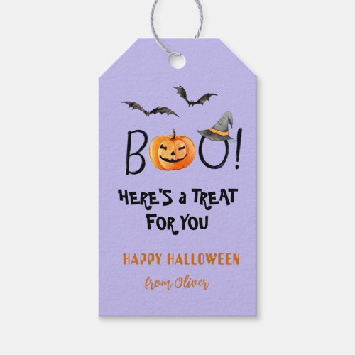 BOO Happy Halloween Pumpkin Treats Purple  Gift Tags