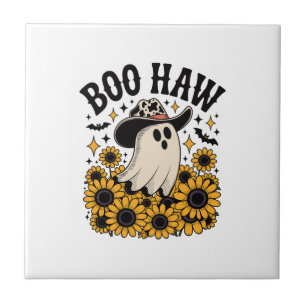 Boo Haw Cow Ghost Western Halloween Ceramic Tile
