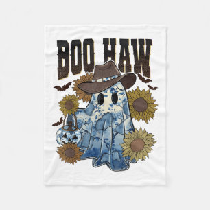 Boo Haw Cowboy Ghost Blue Denim Trendy Patchwork H Fleece Blanket
