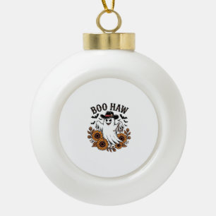 Boo Haw Cowboy Ghost Sunflowers Bats Halloween_1 Ceramic Ball Christmas Ornament