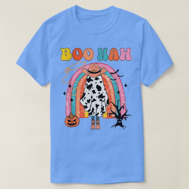 Boo Haw Cowboy Halloween Cowgirl Ghost Western Ret T-Shirt (Design Front)