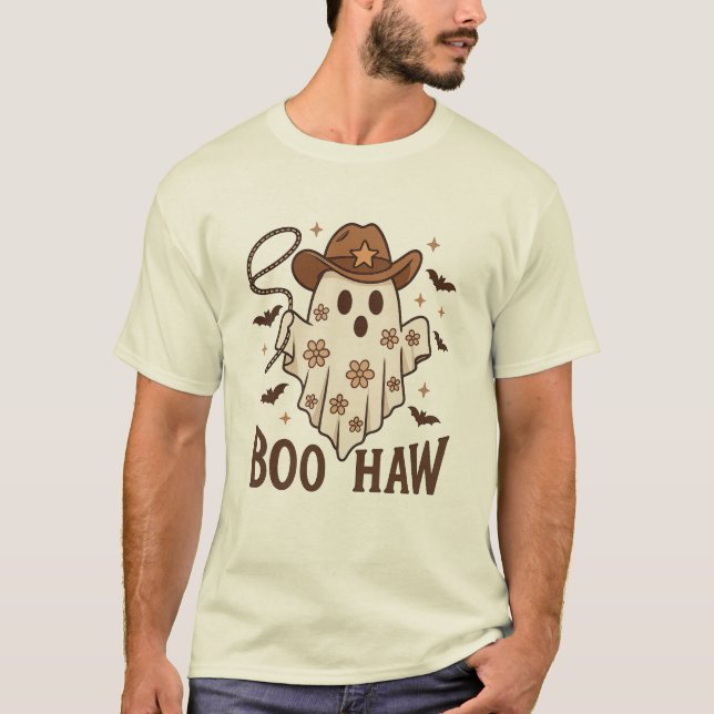 Boo Haw Cowgirl Ghost – Cute Western Halloween T-Shirt (Front)