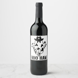 Boo Haw Funny Halloween Costume Ghost Western Spoo Wine Label