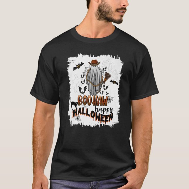 Boo Haw Happy Halloween Ghost Bats Western Style H T-Shirt (Front)