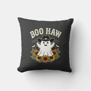 Boo Haw Western Halloween Ghost Design Throw Pillow