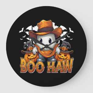 Boo Haw Western Halloween Vintage Ghost Funny Cute Large Clock