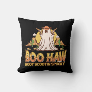 Boo Haw Western Halloween Vintage Ghost Funny Cute Throw Pillow