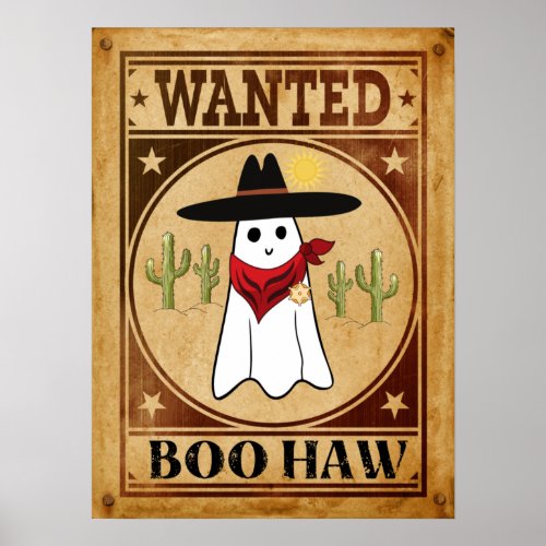 Boo Haw Western Vintage Retro Cowboy Ghost Wanted Poster