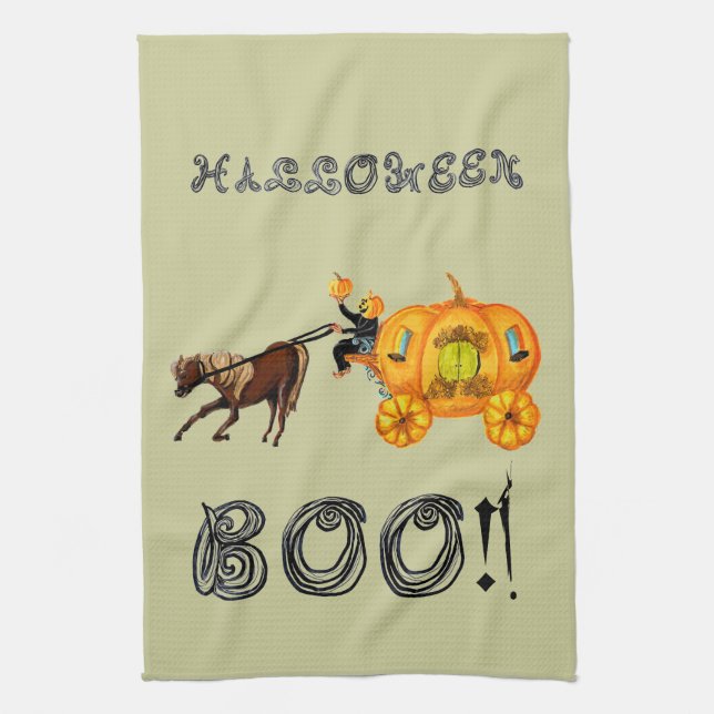 Boo Humble Horse Pumpkin Carriage kitchen towel (Vertical)
