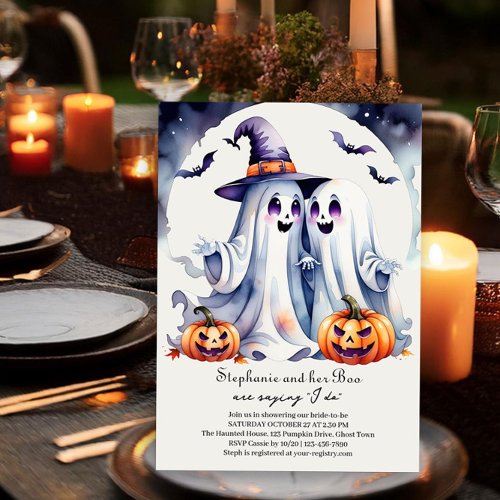 Boo I do Cute Ghosts Halloween Bridal Shower Invitation