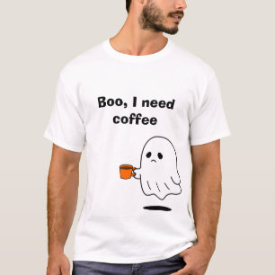 Boo I Need Coffee Funny Ghost Graphic T-Shirt