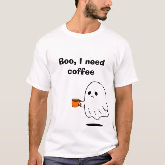 Boo I Need Coffee Funny Ghost Graphic T-Shirt