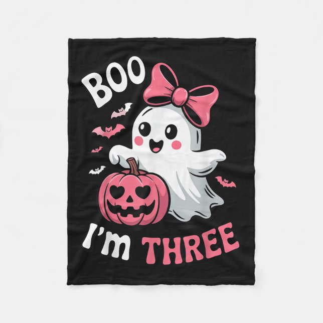 Boo Im Three Cute Ghost Halloween 3rd Birthday Tod Fleece Blanket (Front)