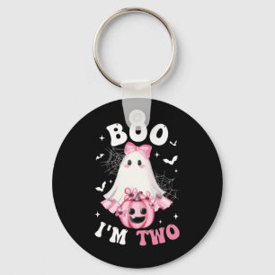 Boo I'm Two 2nd Birthday Girl Pink Bow Pumpkin Gho Keychain