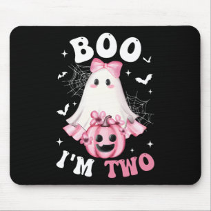 Boo I'm Two 2nd Birthday Girl Pink Bow Pumpkin Gho Mouse Pad