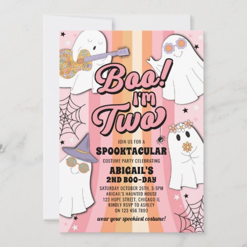 Boo Im Two Groovy Halloween Girl 2nd Birthday Invitation