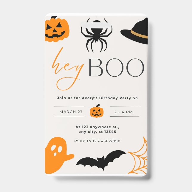 boo invitation card halloween party badge (Front)