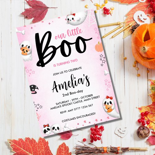 Boo is 2 Pink Halloween Ghost Girl Birthday  Invitation