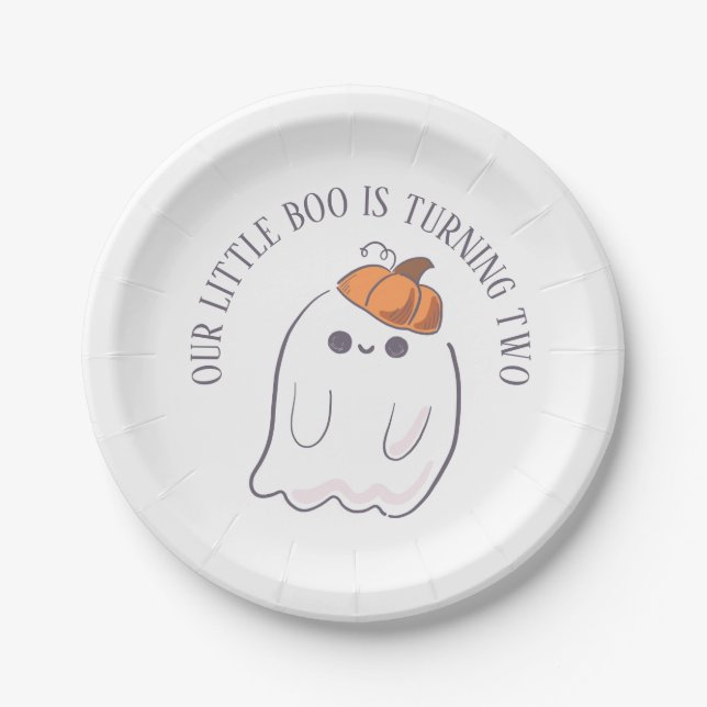 Boo is turning two ghost pumpkin plates (Front)