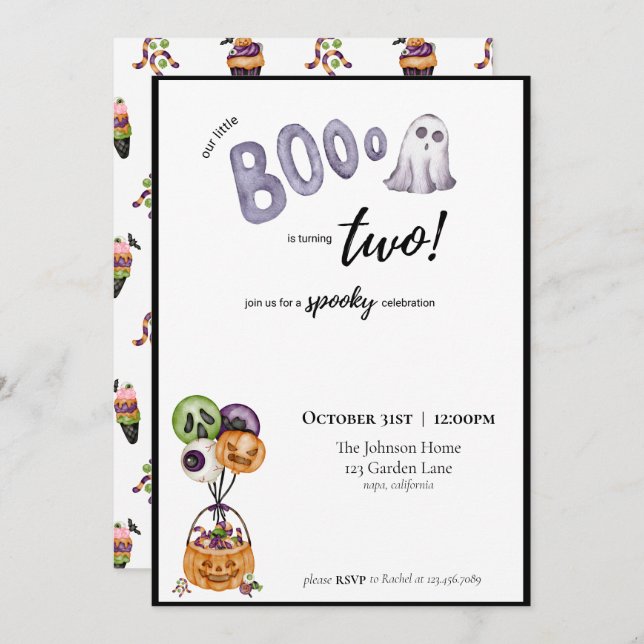 Boo is Two Birthday Invitation (Front/Back)