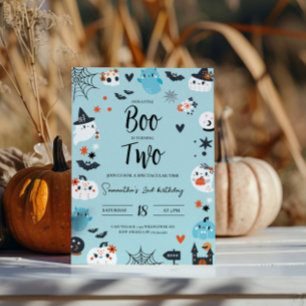 BOO is TWO Blue Halloween Birthday Invitation