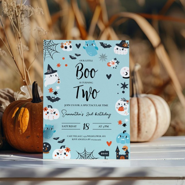BOO is TWO Blue Halloween Birthday Invitation  (Creator Uploaded)