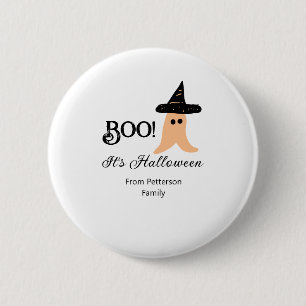 Boo it's Halloween from family name orange ghost  Button