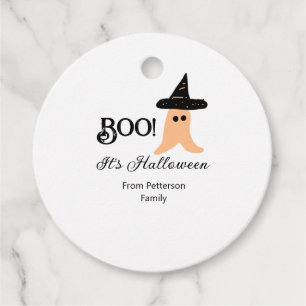 Boo it's Halloween from family name orange ghost Favor Tags
