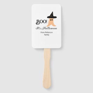 Boo it's Halloween from family name orange ghost Hand Fan