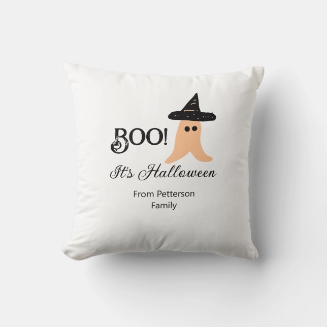 Boo it's Halloween from family name orange ghost  Throw Pillow (Front)
