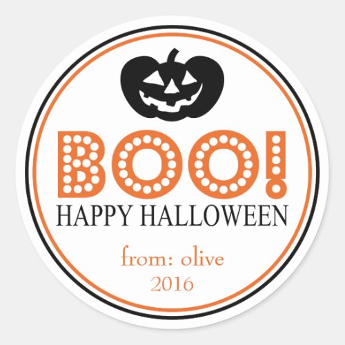 Boo Jack_O_Lantern Black  Orange Classic Round Sticker