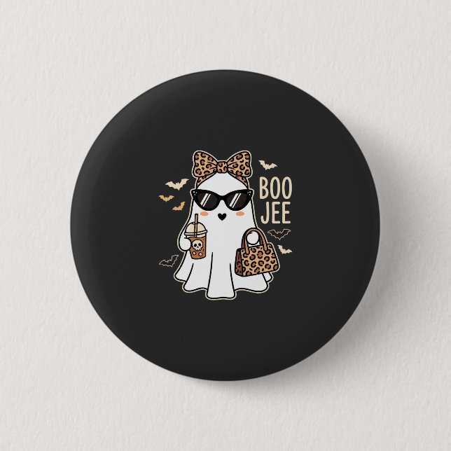 Boo Jee Cute Ghost Halloween Leopard Design_1 Button (Front)
