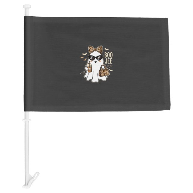 Boo Jee Cute Ghost Halloween Leopard Design_1 Car Flag (Front)