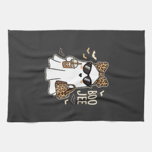 Boo Jee Cute Ghost Halloween Leopard Design_1 Kitchen Towel