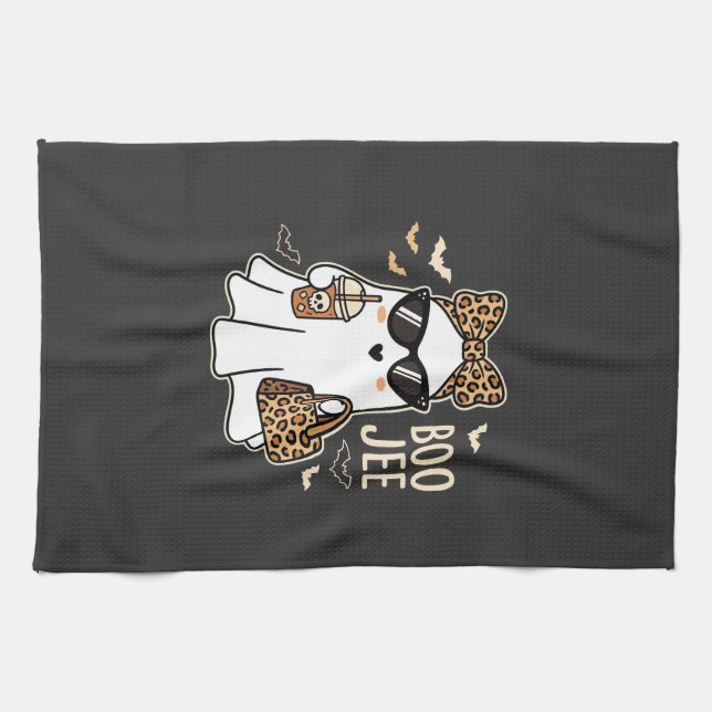 Boo Jee Cute Ghost Halloween Leopard Design_1 Kitchen Towel (Horizontal)