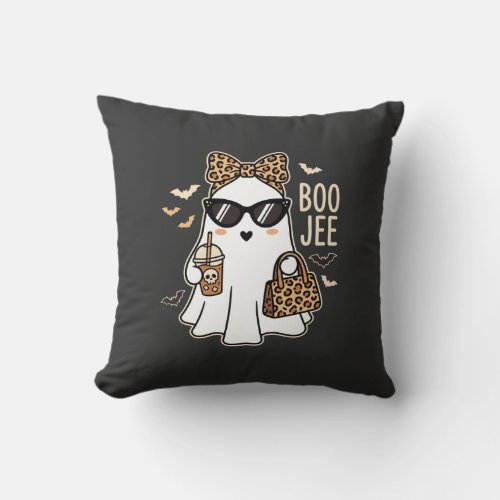 Boo Jee Cute Ghost Halloween Leopard Design_1 Throw Pillow