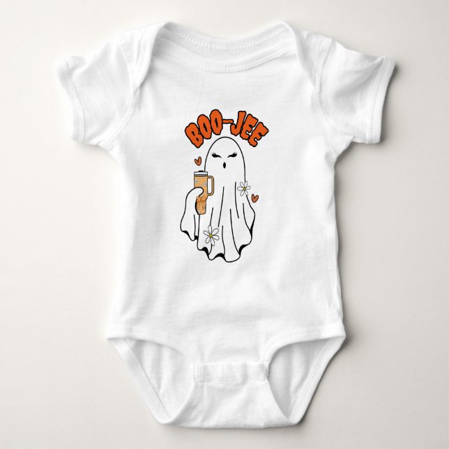 Boo-Jee Cute Halloween Ghost With 40oz Tumbler Baby Bodysuit (Front)