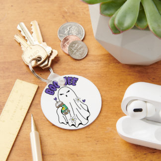 Boo-Jee Cute halloween Ghost with Iced Coffee Keychain