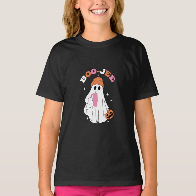 BOO JEE Funny Halloween Ghost Coffee Pumpkin T-Shirt (Front)