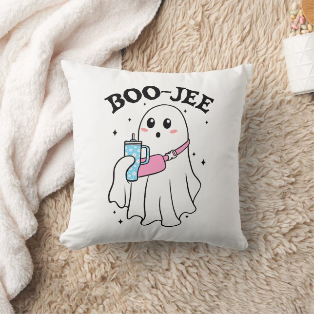 Boo Jee Funny Halloween Ghost Retro Throw Pillow (Blanket)