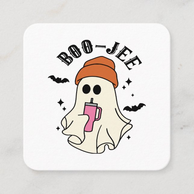 Boo-Jee  funny Halloween Tumbler-Inspired Ghost Square Business Card (Front)