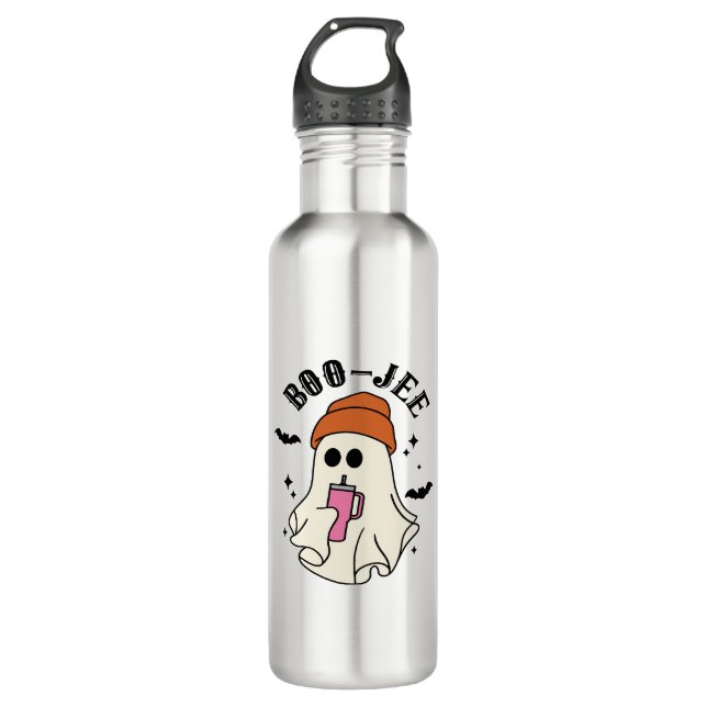 Boo-Jee  funny Halloween Tumbler-Inspired Ghost Stainless Steel Water Bottle (Front)