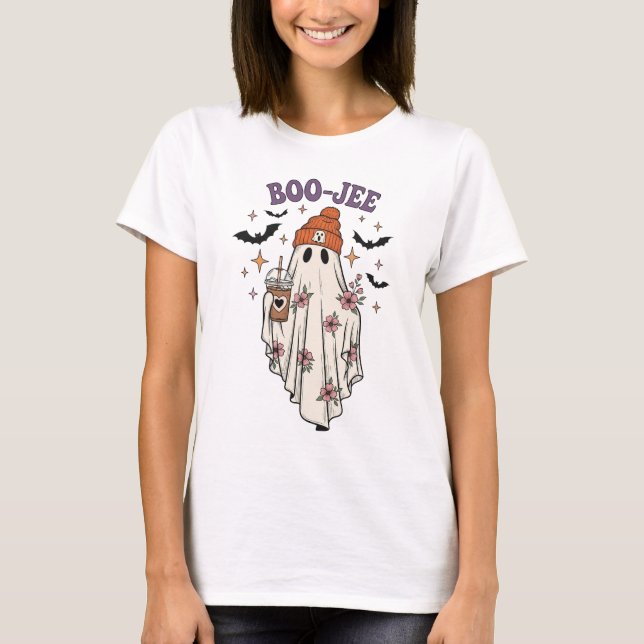 BOO-JEE Ghost – Cute Floral Halloween Coffee Love T-Shirt (Front)