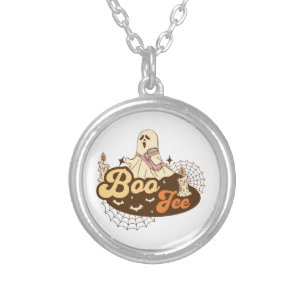 Boo-Jee Ghost Halloween funny Silver Plated Necklace
