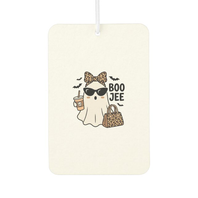 Boo Jee Ghost Halloween Leopard Bow Vector Design_ Air Freshener (Front)