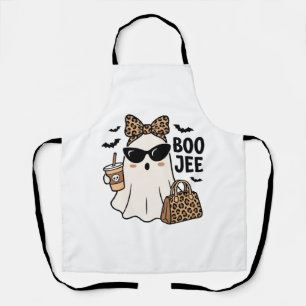 Boo Jee Ghost Halloween Leopard Bow Vector Design_ Apron
