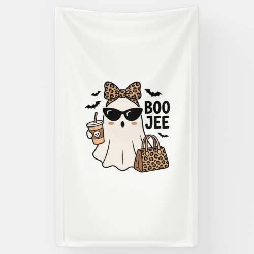 Boo Jee Ghost Halloween Leopard Bow Vector Design_ Banner
