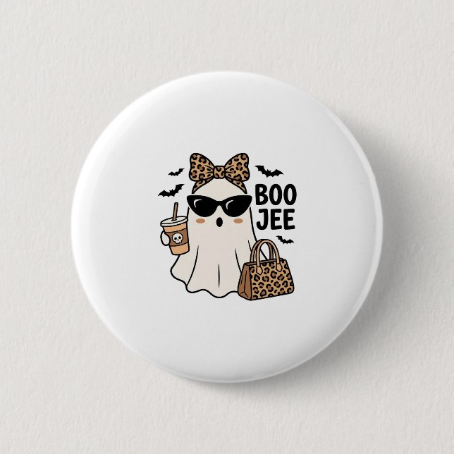 Boo Jee Ghost Halloween Leopard Bow Vector Design_ Button (Front)